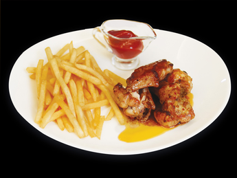 Grilled chicken wings with French fries