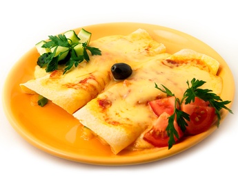 Two enchiladas with beef, beans and cheese