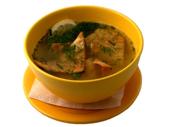Spicy soup with chicken & tortilla