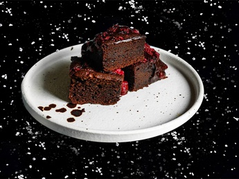 Chocolate brownie with walnut and sour cherry