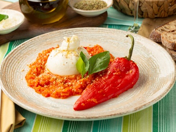 Burrata with roasted peppers