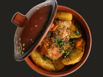 Turkey meat with potatoes in the pot