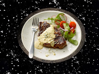 Steak with truffle & peppercorn sauce