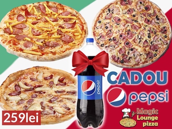 Magic Lounge Pizza gives 1 l Pepsi Cola